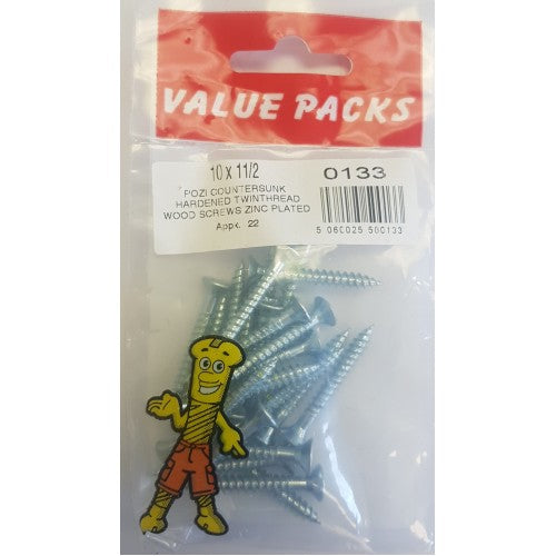Fast Pak 10 X 1 1/2'' POZI CSK HARDENED TWINTHREAD WOODSCREWS ZINC