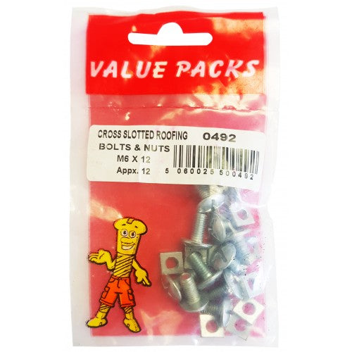 Fast Pak M6 X 12 ROOFING BOLTS & NUTS ZINC