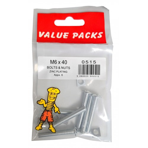 Fast Pak M6 X 40 ROOFING BOLTS & NUTS ZINC