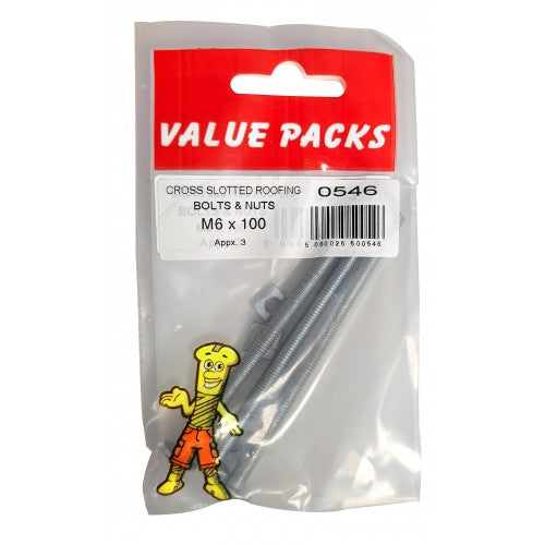 Fast Pak M6 X 100 ROOFING BOLTS & NUTS ZINC