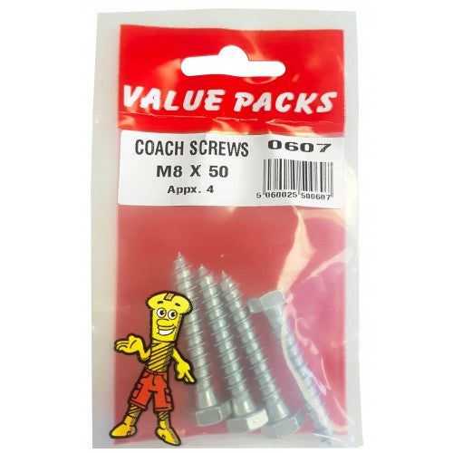 Fast Pak M8 X 50 COACH SCREWS ZINC