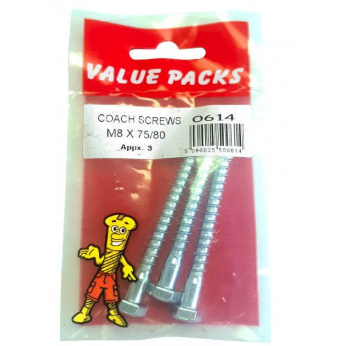 Fast Pak M8 X 80 COACH SCREWS ZINC