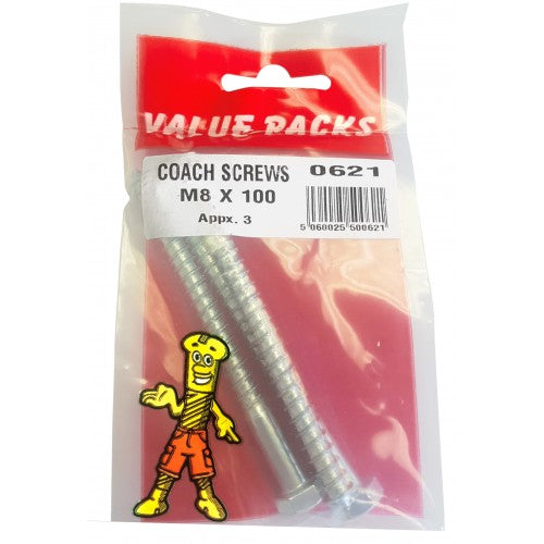 Fast Pak M8 X 100 COACH SCREWS ZINC