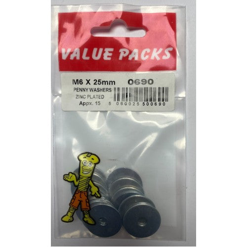 Fast Pak M6 X 25mm PENNY WASHERS ZINC