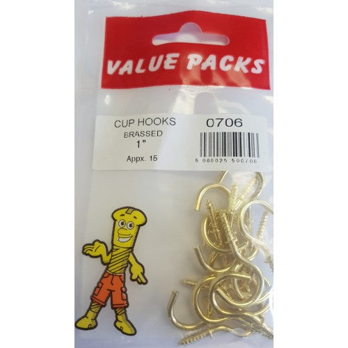 Fast Pak 1'' (25mm) CUP HOOKS BRASSED