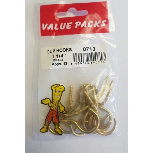 Fast Pak 1 1/4'' ( 30mm ) CUP HOOKS BRASSED