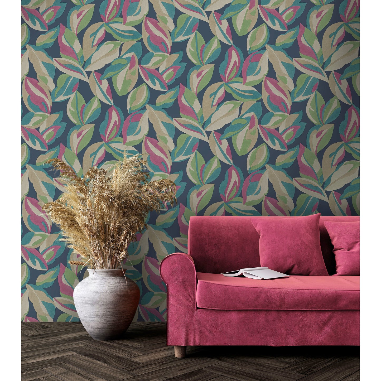 Holden Abstract Leaf Navy Wallpaper (13570)
