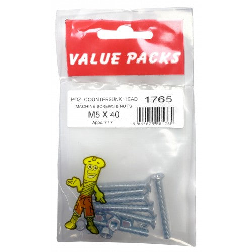 Fast Pak M5 X 40 POZI CSK MACHINE SCREWS & NUTS