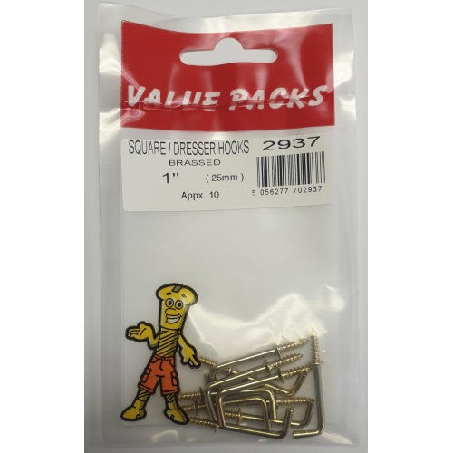 Fast Pak 1" SQUARE DRESSER HOOKS BRASSED