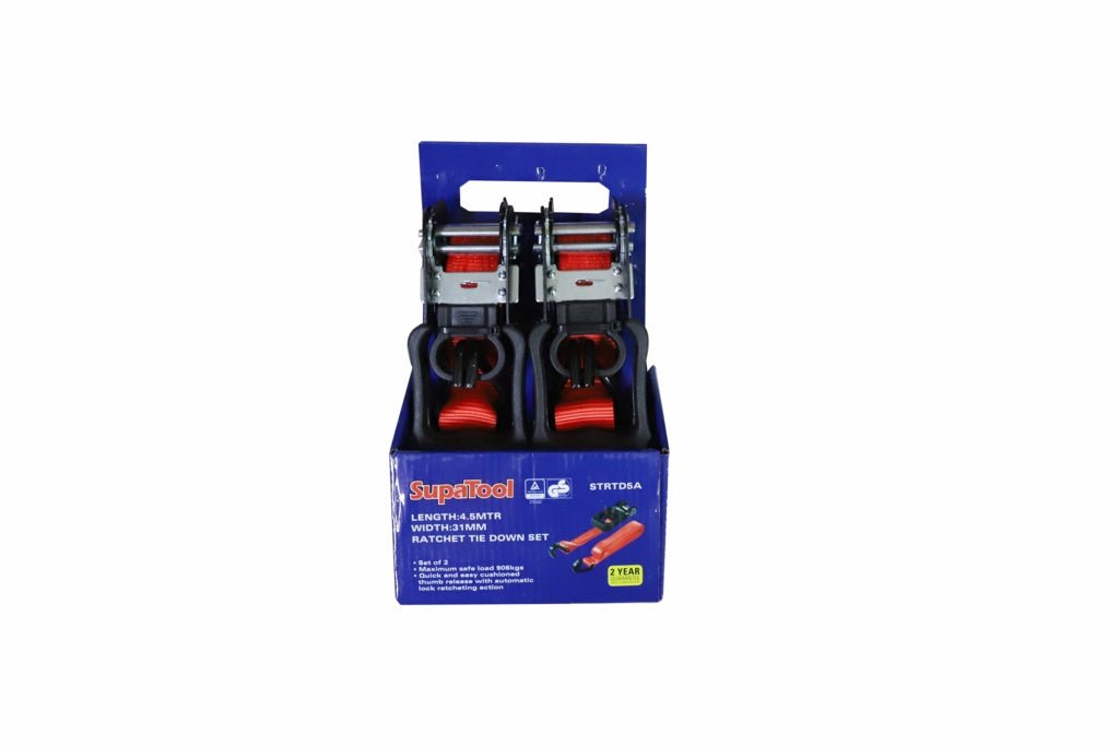 SupaTool Ratchet Tie Down Set 4.5m x 31mm