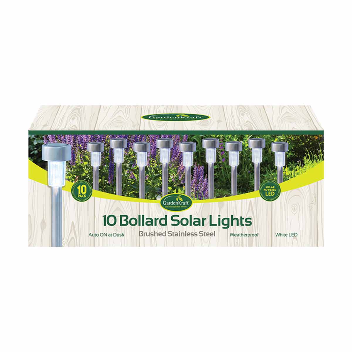 GardenKraft Stainless Steel Bollard Solar Lights