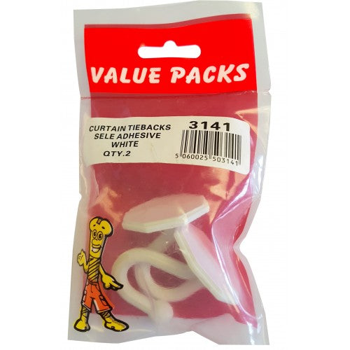 Fast Pak WHITE CURTAIN TIE BACKS SELF ADHESIVE