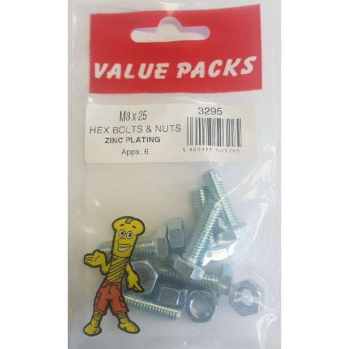 Fast Pak M8 X 25 HEX BOLTS & NUTS ZINC