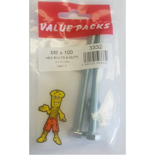 Fast Pak M8 X 100 HEX BOLTS & NUTS ZINC
