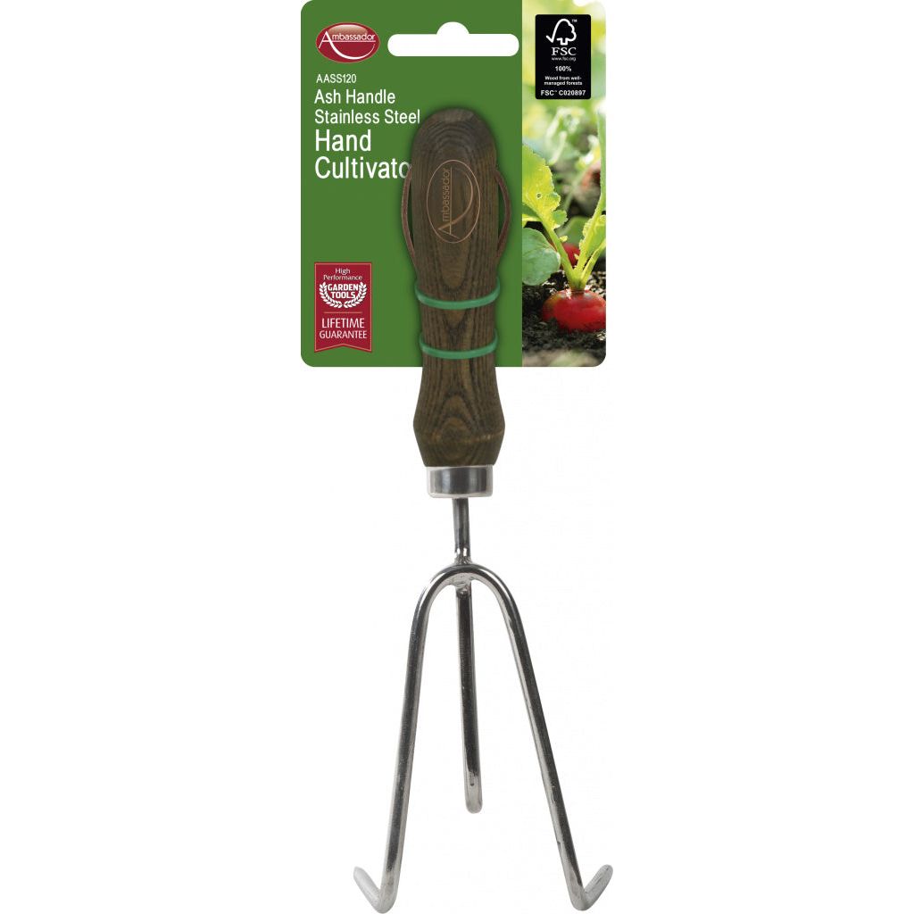 Ambassador Ash Handle Stainless Steel Hand Cultivator