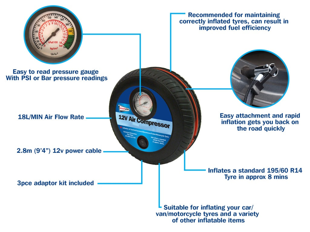 Streetwize Tyre Shape Air Compressor Black