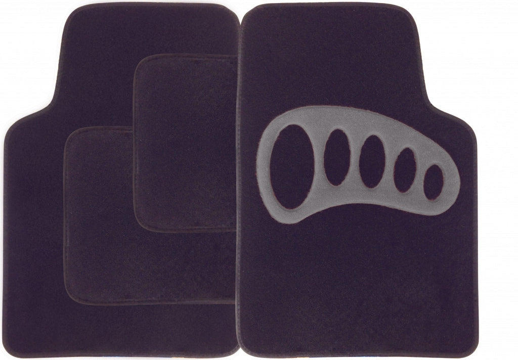 Streetwize Carpet Mat Set - 4 Piece Black with Grey Heel Pad