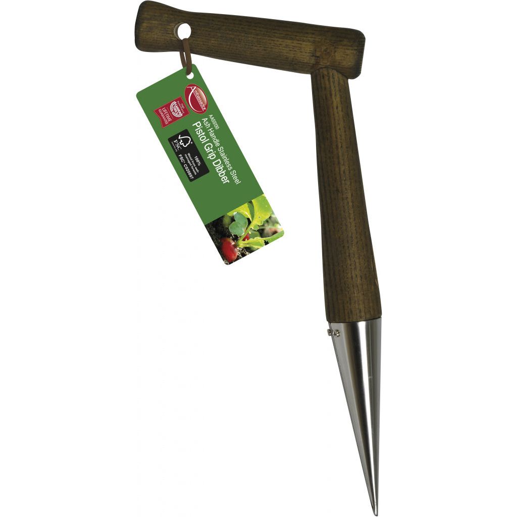 Poignée pistolet en acier inoxydable avec poignée en frêne Ambassador Dibber