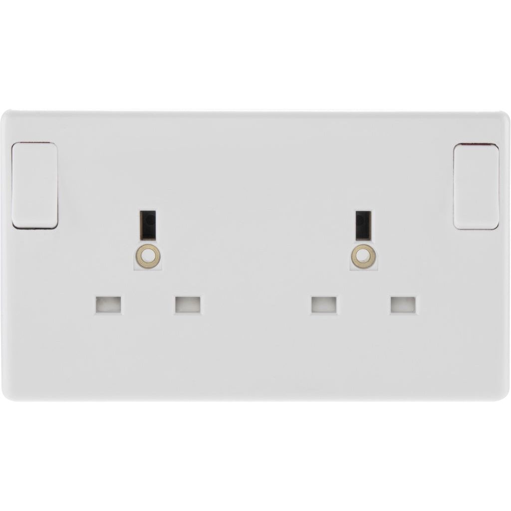 BG 2 Gang White Round Edge Single Pole Switched Socket