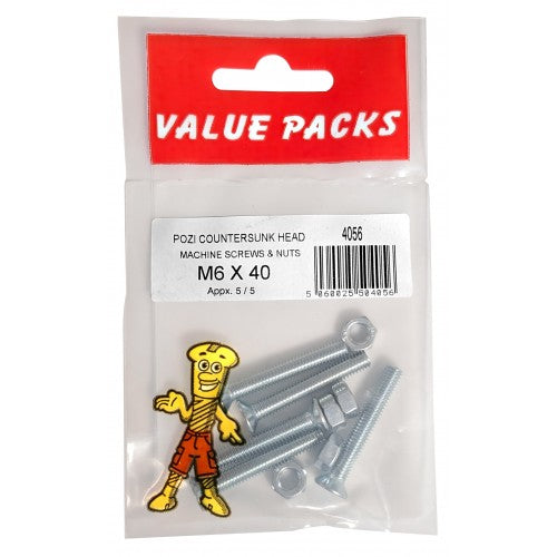 Fast Pak M6 X 40 POZI CSK MACHINE SCREWS & NUTS