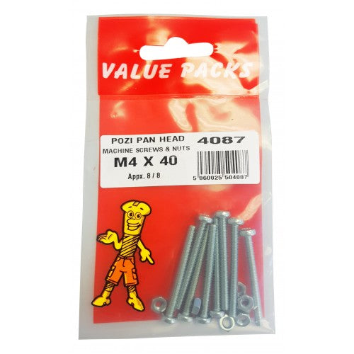 Fast Pak M4 X 40 POZI PAN MACHINE SCREWS & NUTS