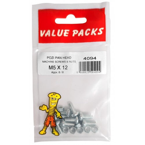 Fast Pak M5 X 12 POZI PAN MACHINE SCREWS & NUTS