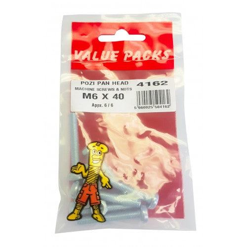 Fast Pak M6 X 40 POZI PAN MACHINE SCREWS & NUTS
