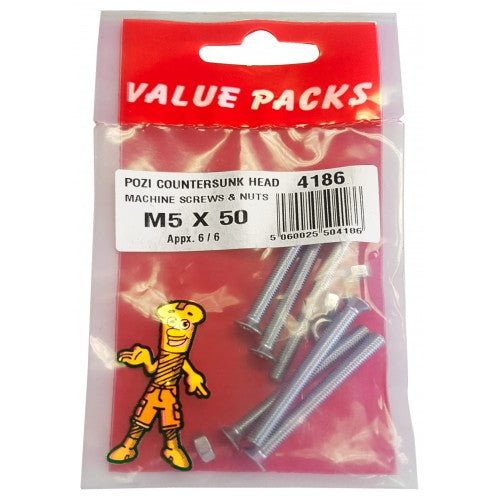 Fast Pak M5 X 50 POZI CSK MACHINE SCREWS & NUTS