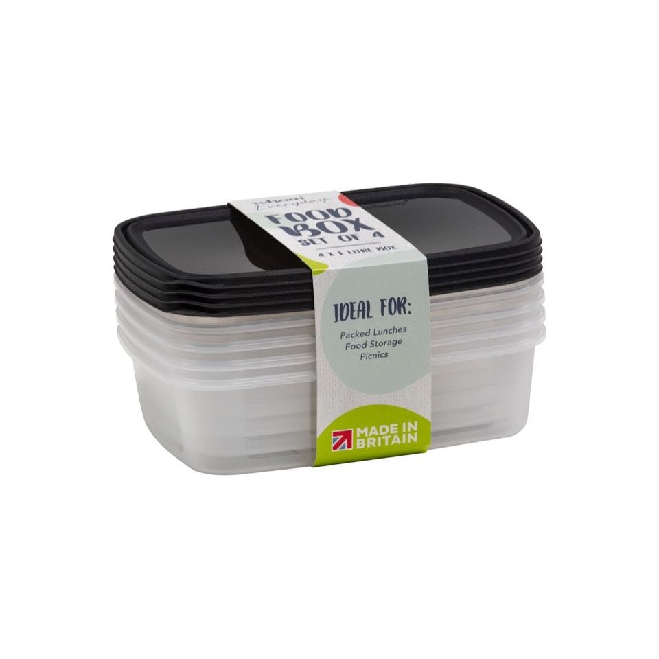 Wham Food Storage Box 1L Set 4 Black Or Teal