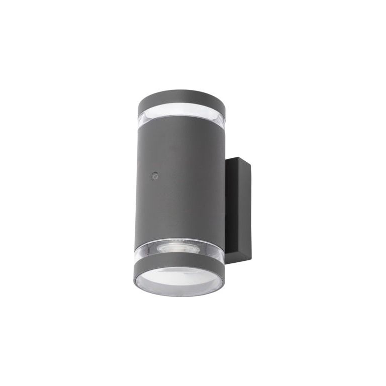 Zinc Lens Wall 2 Light With Photocell Grey