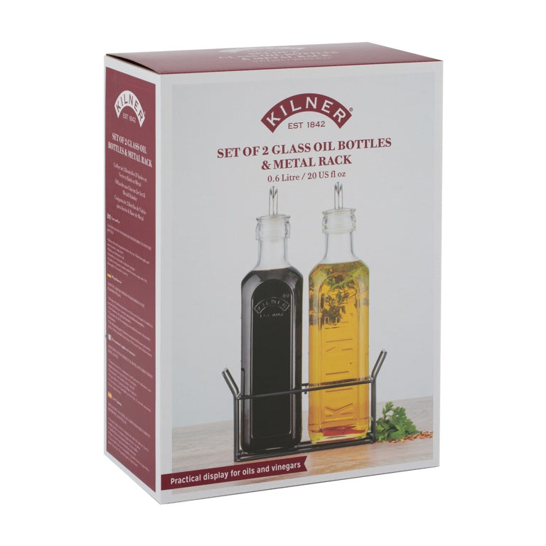Kilner Oil Bottles & Metal Rack Set 2