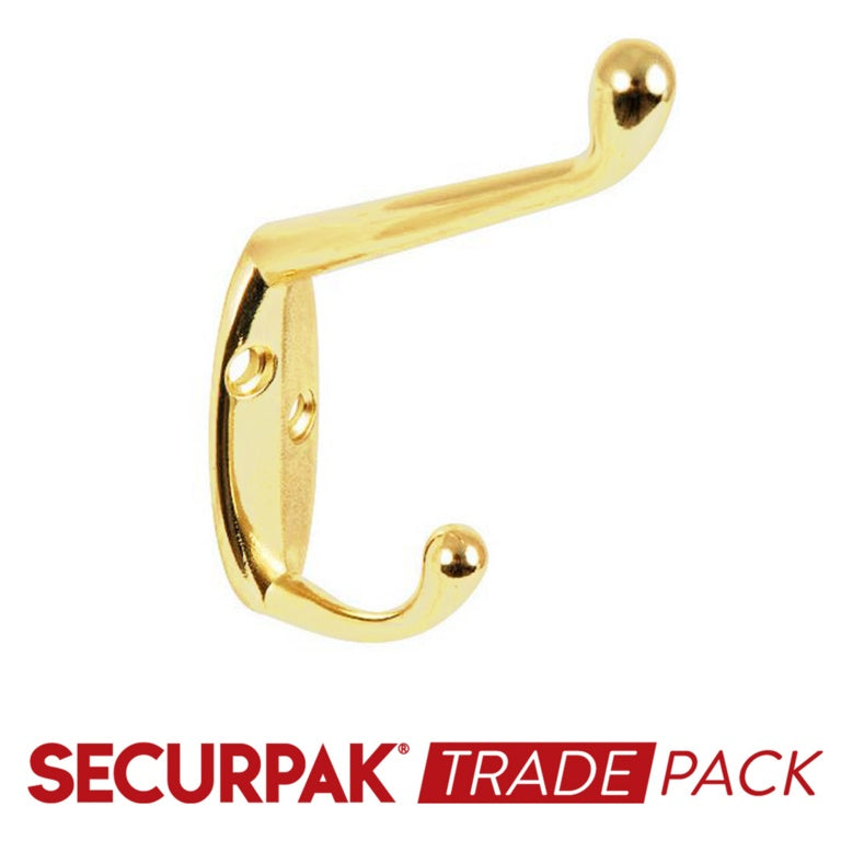 Securpak Hat & Coat Hook Brass Plated 105mm 10 Pack