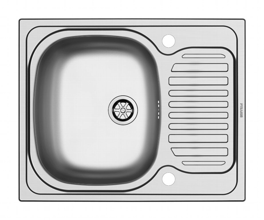 Pyramis Aurora Single Bowl Half Drainer Stainless Steel Sink 62 x 50cm