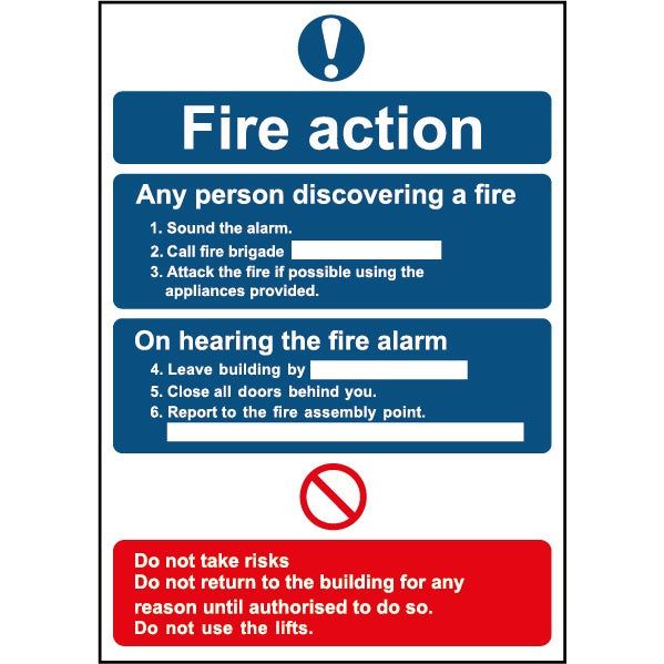 Smiths Architectural Fire Action Sign 148mmx210mm