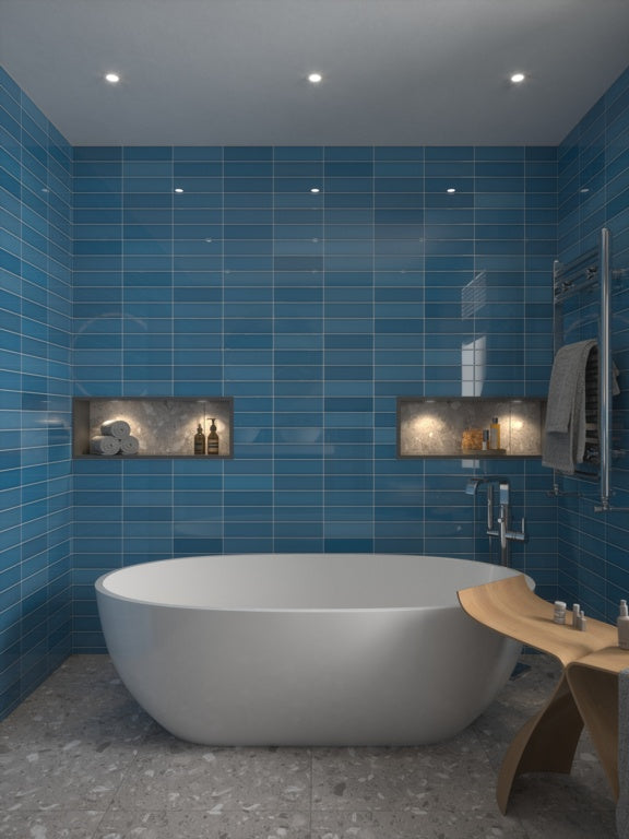 Johnson Tiles South Bank Azure Gloss Field Tile 245 x 75mm 0.99m²