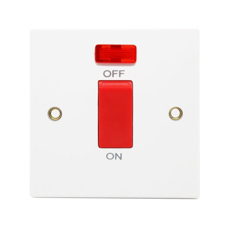 Securlec 1 Gang Double Pole Switch & Pilot Lamp Square Edge