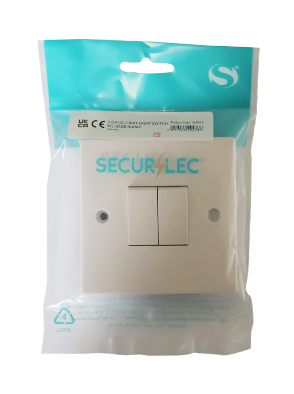 Securlec Square 2 Gang 2 Way Light Switch Square Edge