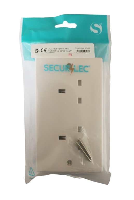 Securlec 2 Gang Unswitched Socket Square Edge