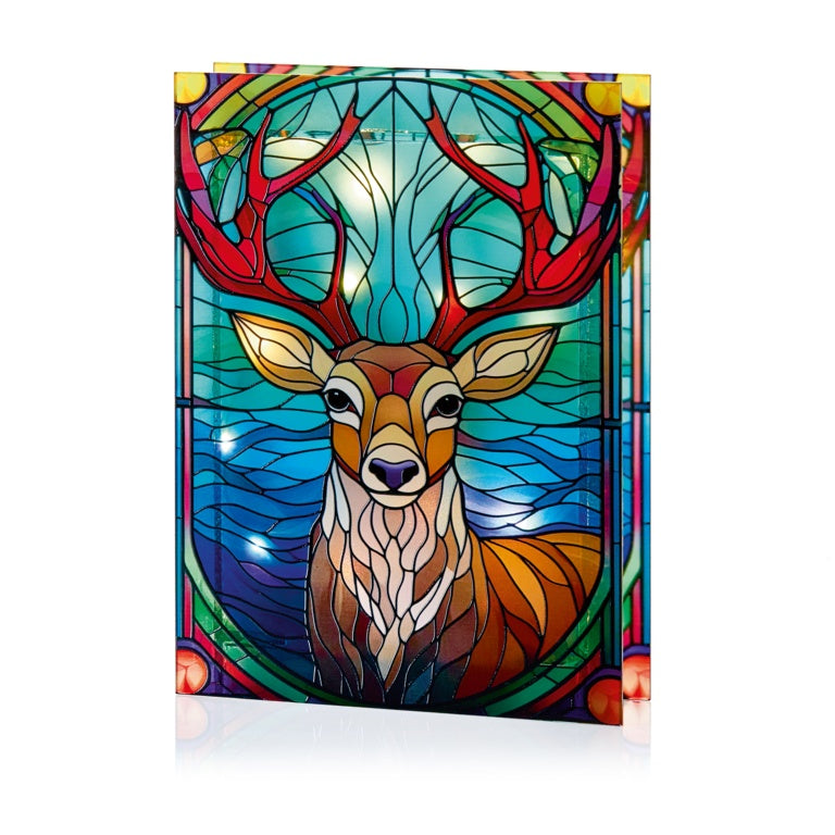 Premier Battery Operated Lit Glass Stag Table Top 50 LED Warm White 21x28