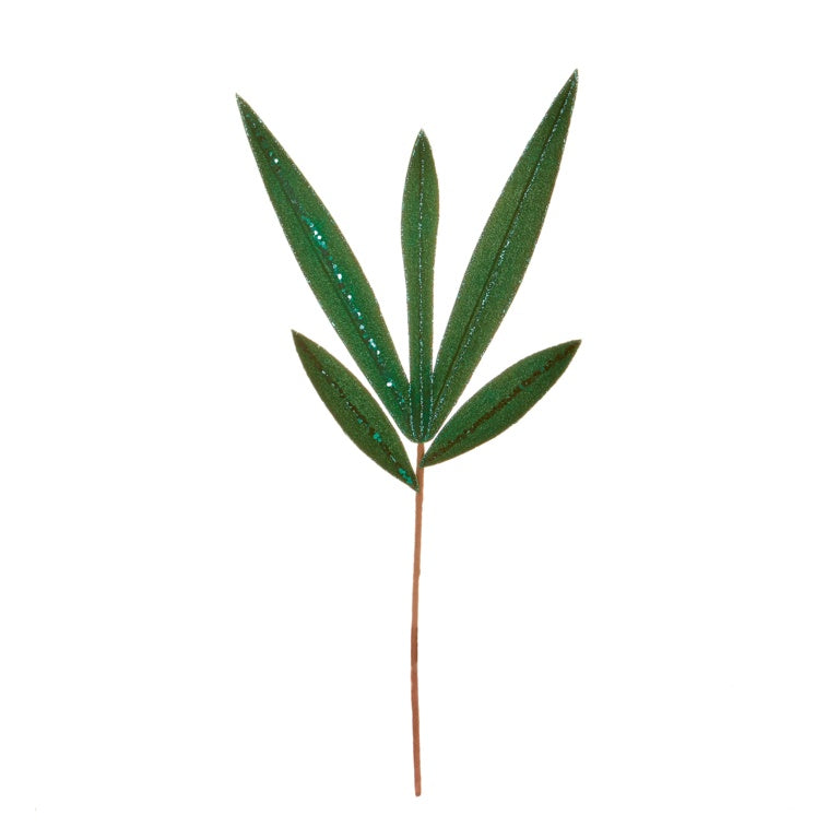 Premier Emerald Green Leaf With Glitter Stem 55cm