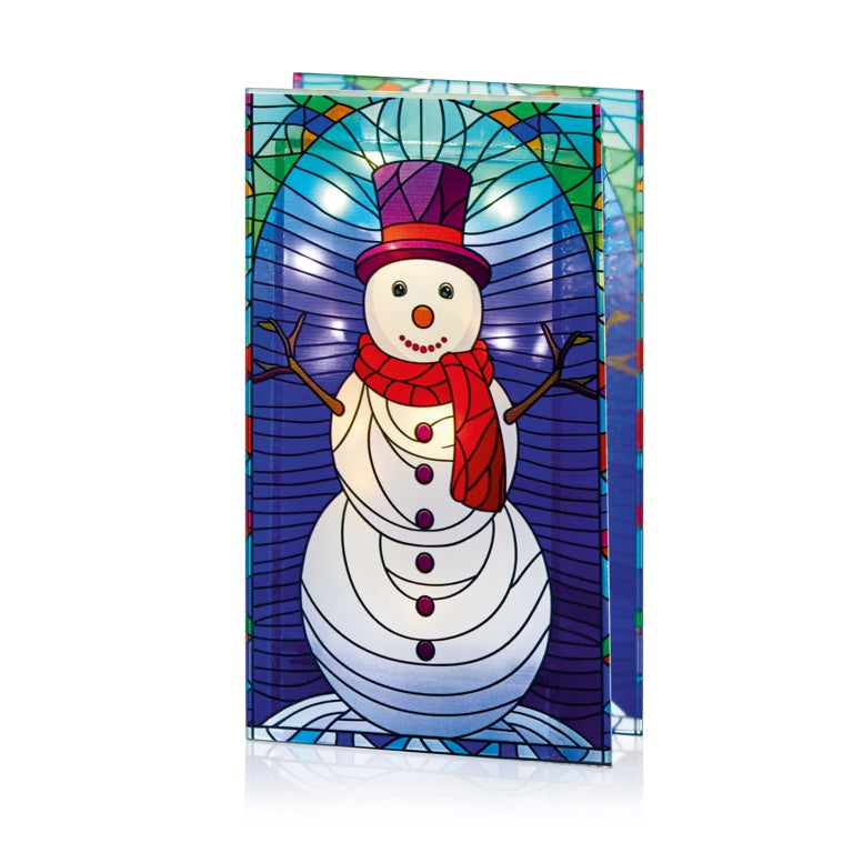 Premier Battery Operated Lit Snowman Glass Table Top 50 Warm White LEDs 21x13