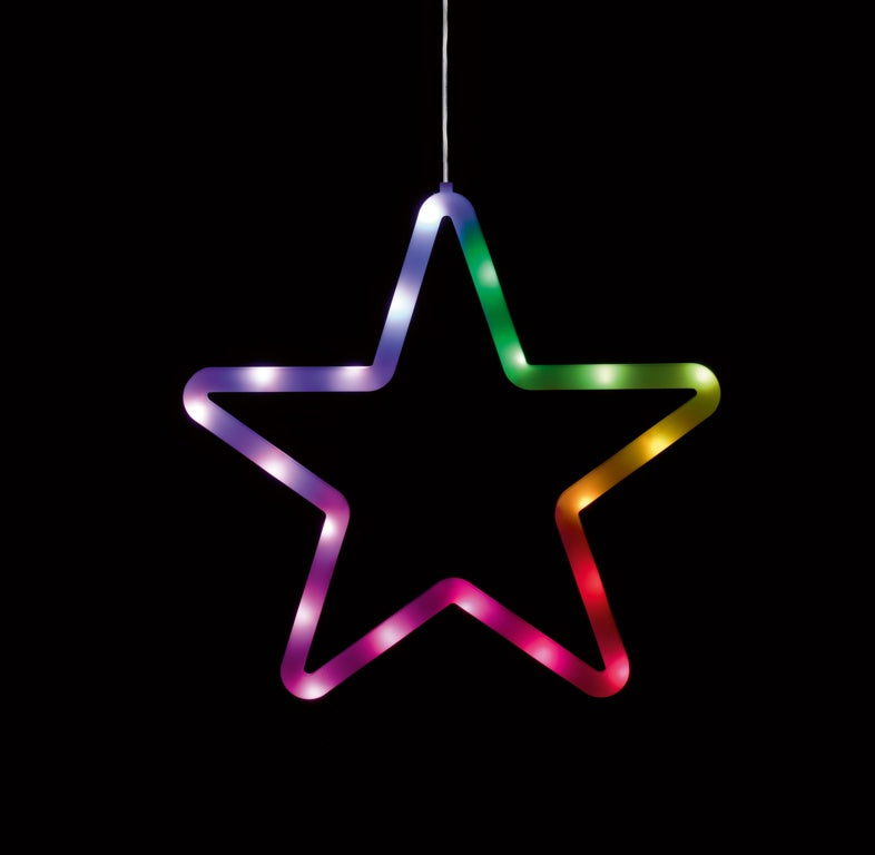 Premier Lit Neon Star Window Decoration 20 LED 28cm Multi Coloured