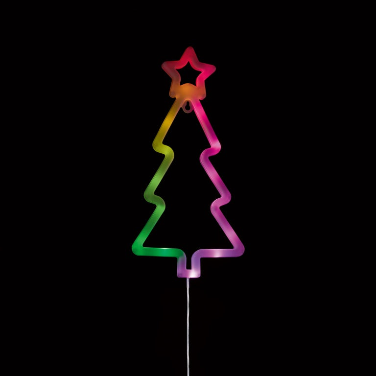 Premier Lit Neon Tree Window Decoration 16 LED 28cm Multi Coloured