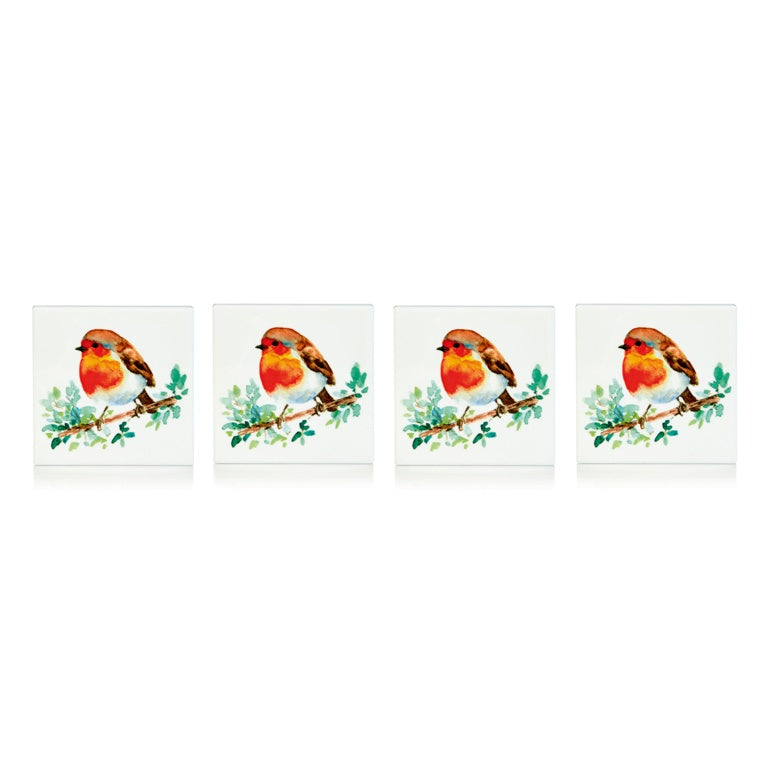 Premier 4 Piece Ceramic Robin Coasters 10cm
