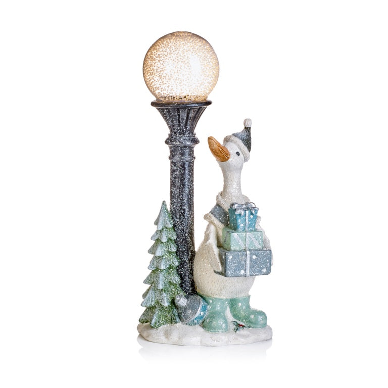 Premier Battery Operated Lit Duck With Presents & Snowball Lantern 31cm