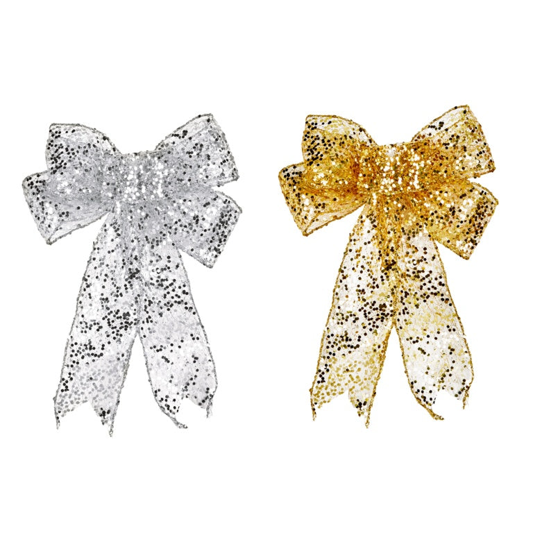Premier Glitter Mesh Bow On Card Gold or Silver 30cm