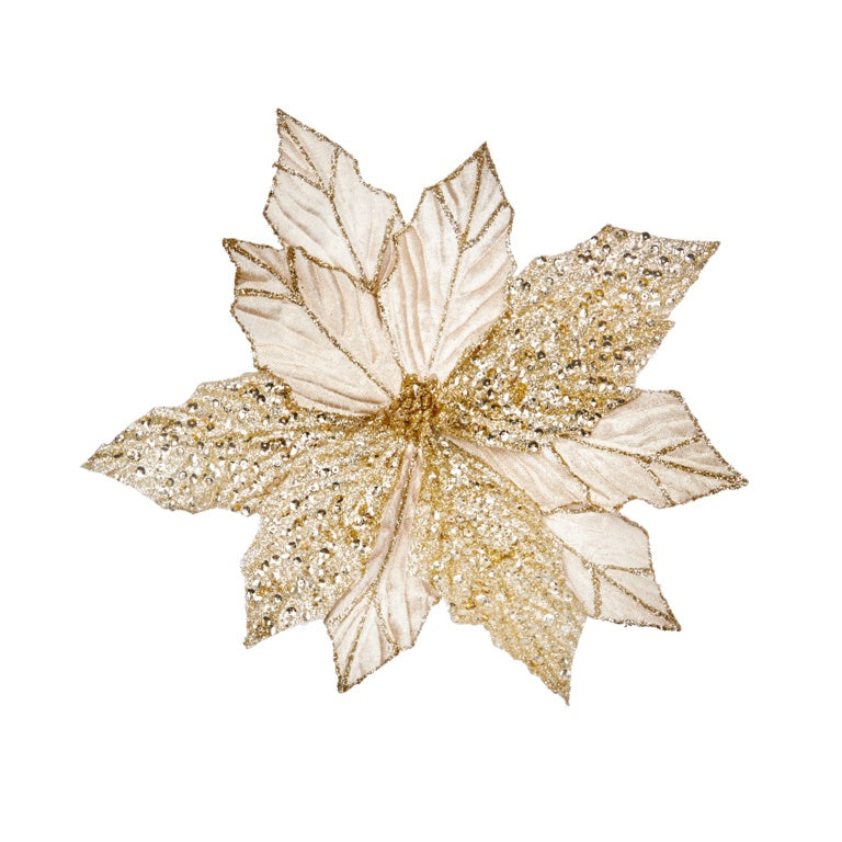 Premier Champagne Gold Glitter Poinsettia Clip On 30cm