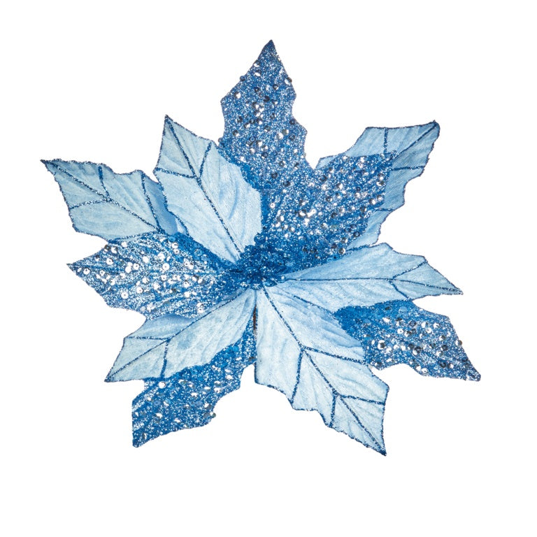 Premier Light Blue & Glitter Velvet Poinsettia Clip On 30cm