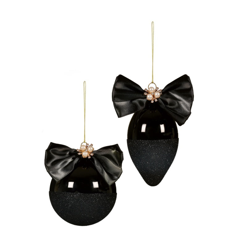 Premier Shiny Black Glass With Bow Ball Drop 80-110mm