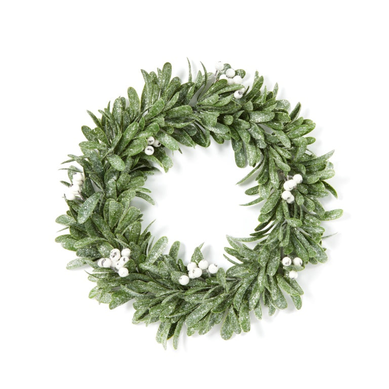 Premier Frosted Mistletoe Wreath With White Berries 35cm